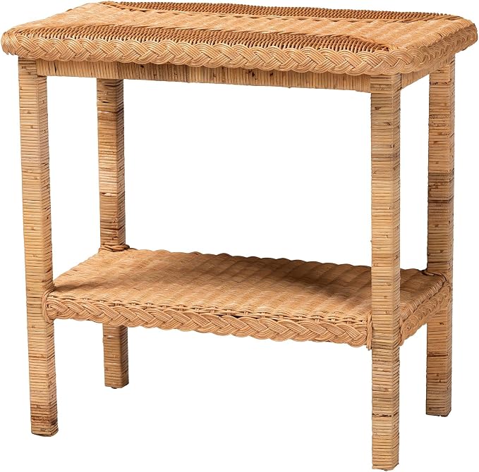 Bali & pari Minahasa Bohemian Light Honey Braided Rattan Side Table by balipari