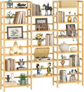 Homykic Bamboo Bookshelf, 71” Tall Triple Wide Bookcase by Homykic
