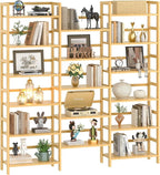 Homykic Bamboo Bookshelf, 71” Tall Triple Wide Bookcase by Homykic