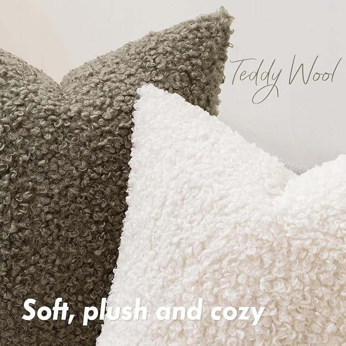 Faux Fur Throw Pillow Covers 20x20 Inch Set of 2 Boucle Neutral Decorative - Image 5