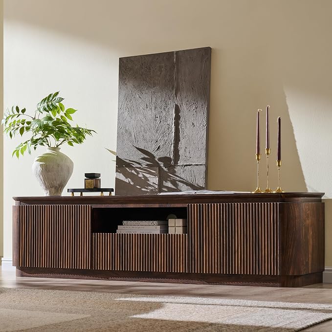 70" Fluted TV Stand for TVs Up to 80", Mid Century Modern Entertainment Center by XIASLO