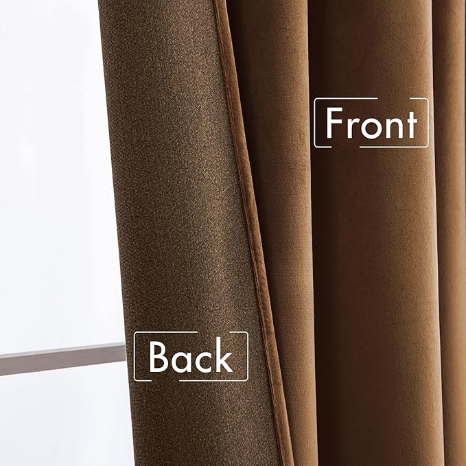 MIULEE Velvet Curtains 52x90 inches 2 Panels Brown Blackout Curtains | Luxury - Image 6