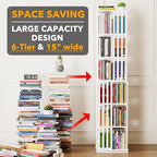 SpaceAid 6 Tier Rotating Bookshelf Tower, Bamboo Spinning Book Shelf, Revolving - Image 3
