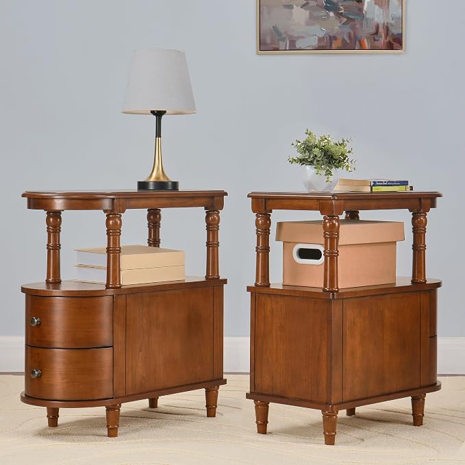 Slim End Table with 2 Storage Drawers, Retro Vintage Sofa Beside Table - Image 4
