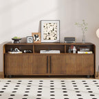 Fluted TV Stand for 75 65 80 Inch TV, 70 Inch Long Walnut Entertainment Center - Image 4