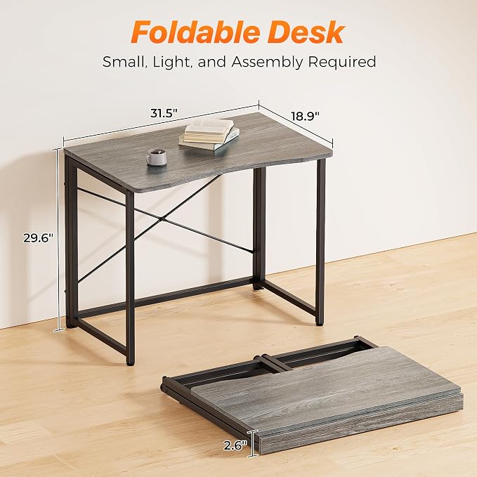Huuger Folding Desk for Small Spaces, 31.5 Inch Foldable Computer Table - Image 2