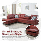 97.5" Red L Shaped Couch Set Leather, Modular Sectional Couches - Image 6