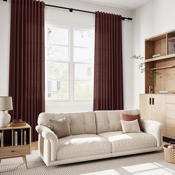 Reddish Brown Linen Blend Light Filtering Back Tab Curtains 108 Inches Long - Image 7
