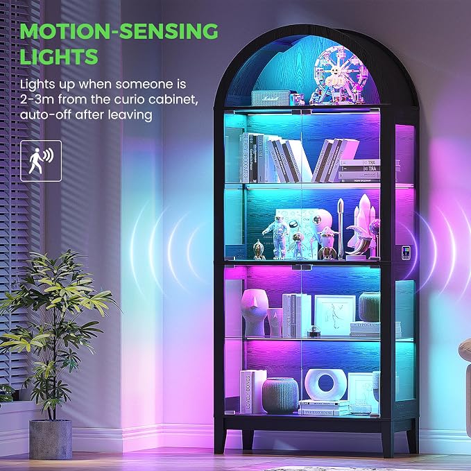 HNEBC Arched Display Case with RGB Lights, LED Curio Cabinet with Shelf - Image 5