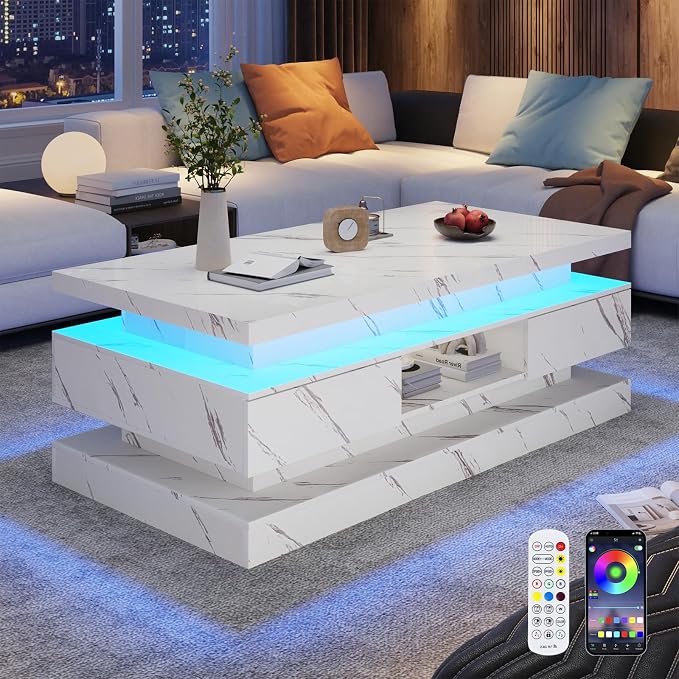 47.2 inch Modern High Glossy LED Coffee Table - Image 9