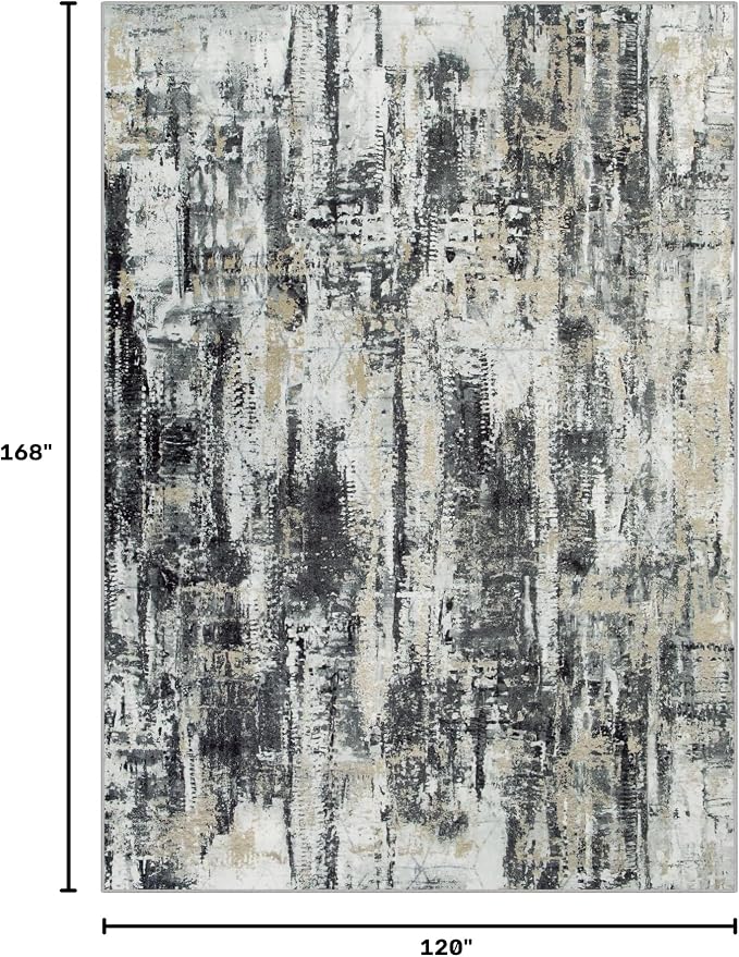 10x14 Area Rugs for Living Room: Washable Abstract Black Grey Gold Carpet | - Image 2