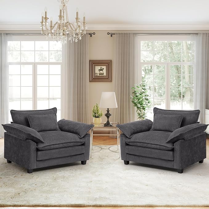 Oversized Accent Chairs Set of 2, Modern Chenille Cloud Sofa Chair by choairy