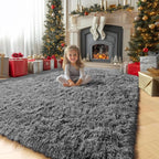 Amdrebio Grey Fluffy Fuzzy Area Rug 4x6 - Image 4
