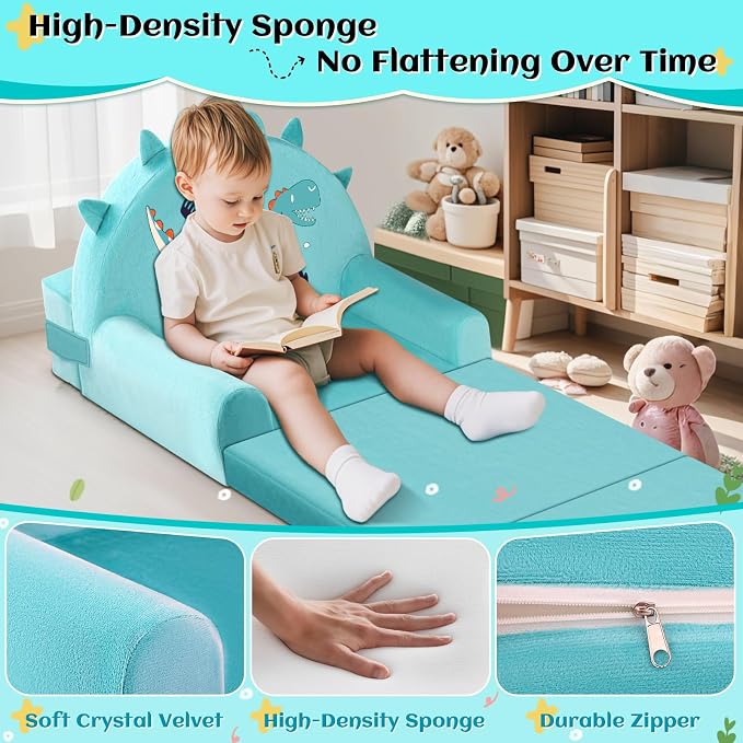 Dinosaur Kids Sofa Bed with Removable Washable Cover & Magic-Tape Backrest – - Image 7