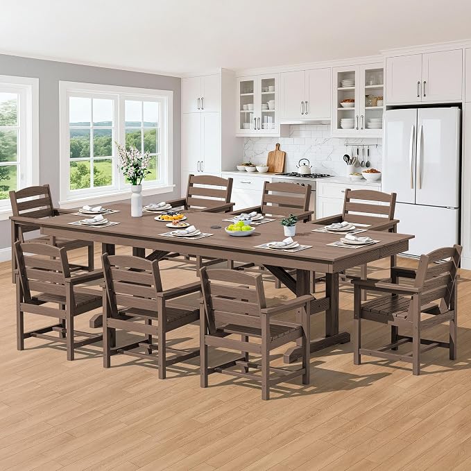 SERWALL Outdoor Dining Table, All Weather HDPE Patio Dining Table - Image 9