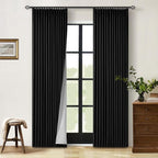 Black Pinch Pleated 100% Blackout Linen Curtains by Twodrapes