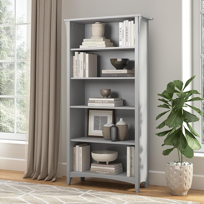 Bush Home Salinas 5 Shelf Bookcase in Cape Cod Gray, Tall Bookshelf, Large Book - Image 2