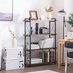 HCHQHS Bookshelf, 4-Tier Industrial Bookcase, Rustic Open Book Shelf, - Image 7