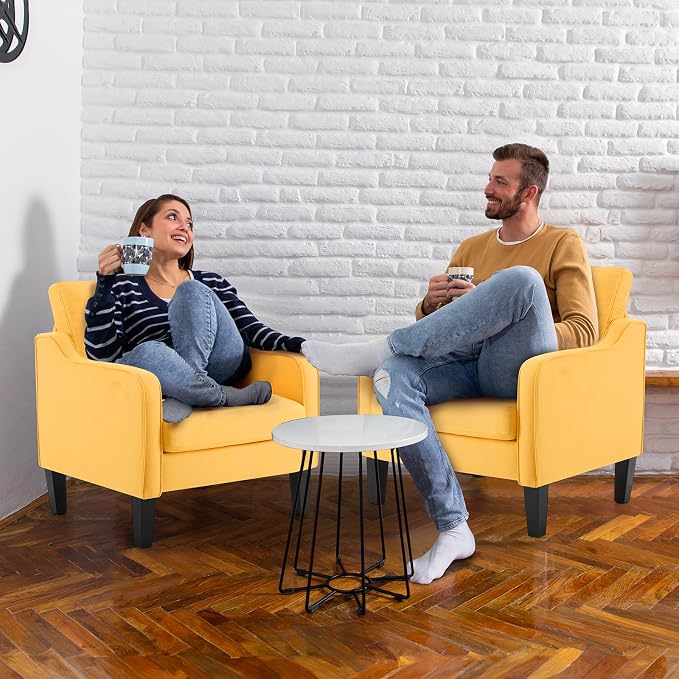 VINGLI Accent Chairs Set of 2 Living Room Chairs Yellow Reading Chair - Image 8