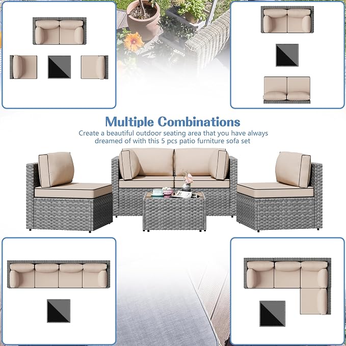 5 Piece Outdoor Patio Furniture Set, All Weather Conversation Set - Image 3