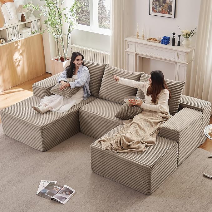 107" Cloud Modular Sectional Couches, Modern Convertible U Shaped Couch by ODUWA