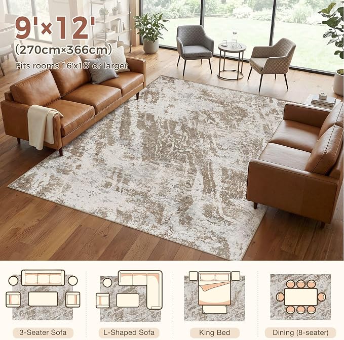 DMOYEST 9x12 Washable Area Rug: Abstract Modern Non-Slip Carpet, Soft Low Pile - Image 2