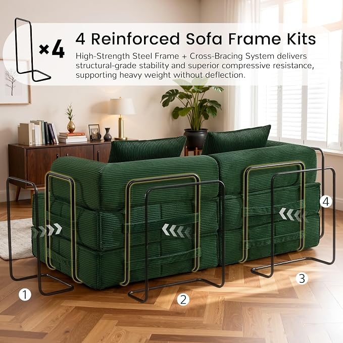 Korser Folding Convertible Sofa Bed, Corduroy Upholstered Boneless Couch - Image 8