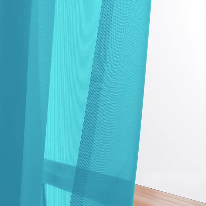 Turquoise Blue Sheer Curtains, Sheer Curtains 84 inch Length 2 Panels Set - Image 2