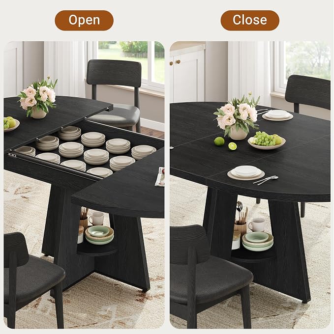 Extendable Dining Table, Round Kitchen Dining Room Dinner Table - Image 8