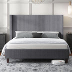 HOWE King Size Bed Frame with 50.8" Tall Wingback Headboard, Modern Corduroy - Image 3