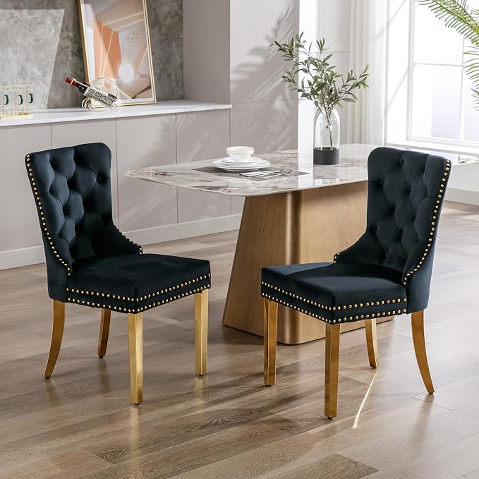 KCC Velvet Dining Chairs Set of 2, Upholstered High-end Tufted Dining Chair by KCC
