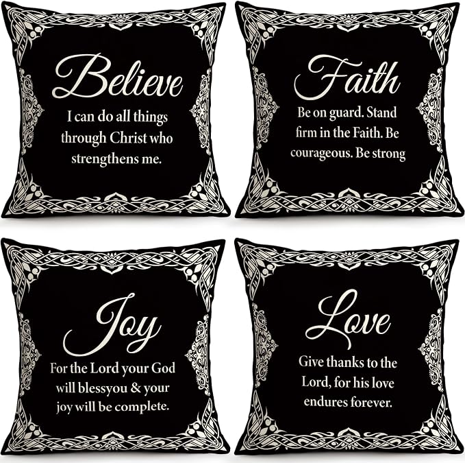 OBSEDE Black and White Bible Verse Decorative Throw Pillow Covers 18 × 18 in by OBSEDE