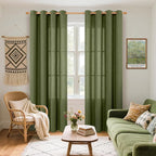 YoungsTex Olive Green Linen Curtains, Semi Sheer Drapes - Image 2