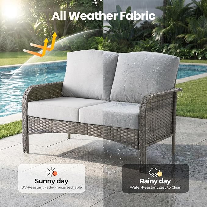 Weaxty Wicker Patio Furniture Set High Back Loveseat Sofa Couch Armchair Coffee - Image 7