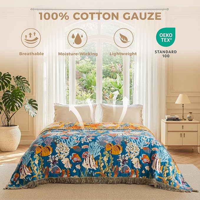 LUTBM Throw Blanket for Bed 100% Cotton Blankets for Bedroom Living Room Summer - Image 3