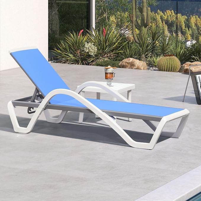 PURPLE LEAF Patio Chaise Lounge Chair Set Outside Aluminum Plastic Stackable by PURPLELEAF