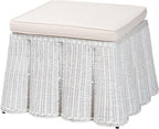 Bali & pari Palm Bohemian White Scallop Rattan Ottoman by balipari