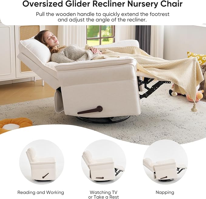 Rocking Chair Nursery with Adjustable Headrest, Manual Swivel Rocker Recliner - Image 5