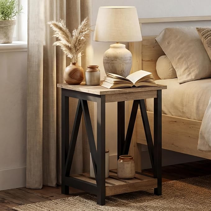 ChooChoo Farmhouse End Table, Rustic Vintage End Side Table - Image 2