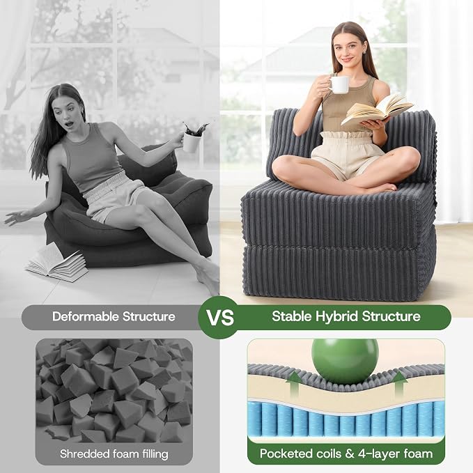 4-in-1 Folding Sofa Bed Convertible Boneless Sleeper Chair Couch Foldable - Image 3