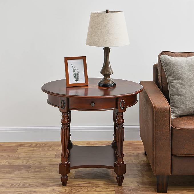 Solid Wood Oval End Table with Drawer and Storage Shelf, Traditional Vintage by JESONVID