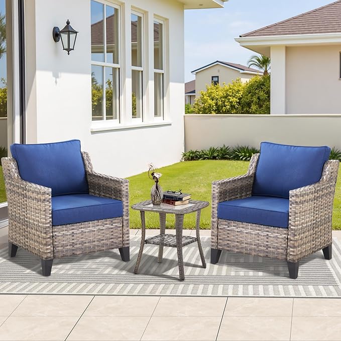 3 Pieces Patio Furniture Sets-Outdoor PE Rattan Wicker Chairs by AMCLOBA