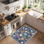 RELEANY Floral Washable 2x3 Area Rugs Doormat Blue/Grey | Flower Carpet Print - Image 3
