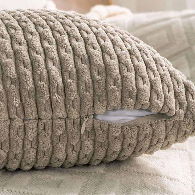 Set of 4 Taupe Decorative Throw Pillow Covers 16x16 Inch Corduroy Pillow Covers - Image 4