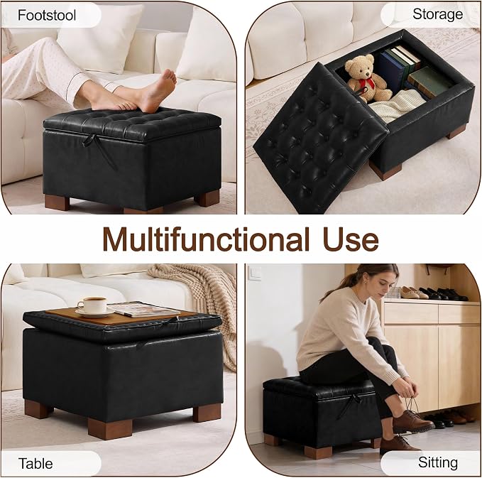 WUTUTUEE 24" Faux Leather Square Storage Ottoman - Image 6