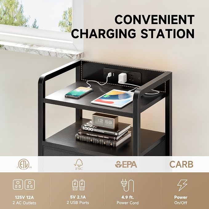 Lazzanto Night Stand Bedside Charger Bedroom - Image 5