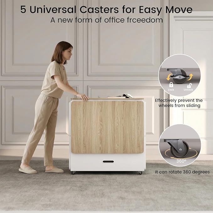 ModernMate 3-in-1 Folding Desk & File Cabinet, Fluted Multi-Storage Workspace - Image 6