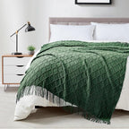 BOURINA Green Throw Blanket 50 x70 Inches Jacquard Argyle Throw Textured Solid - Image 5