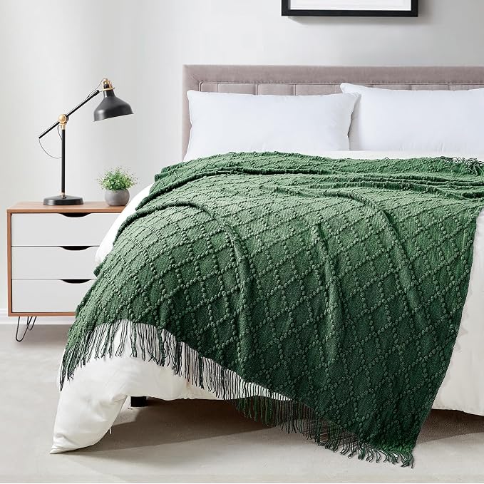 BOURINA Green Throw Blanket 50 x70 Inches Jacquard Argyle Throw Textured Solid - Image 5