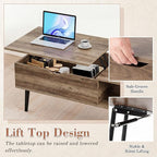 OLIXIS Wooden Coffee Table, Lift Top Coffee Table - Image 4